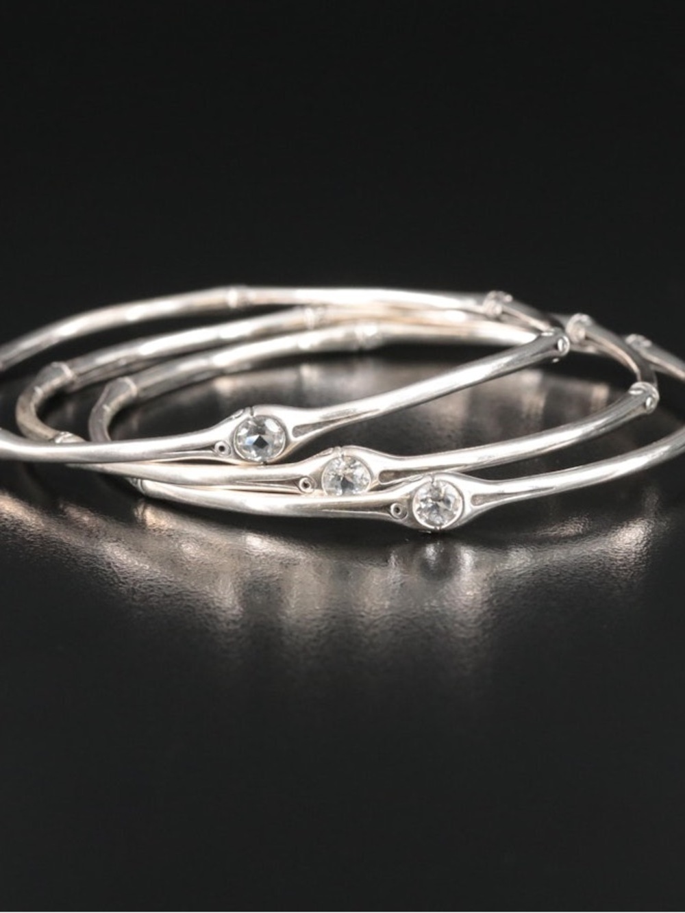 John Hardy Sterling Silver & White Topaz Accent Bamboo Bangle Set